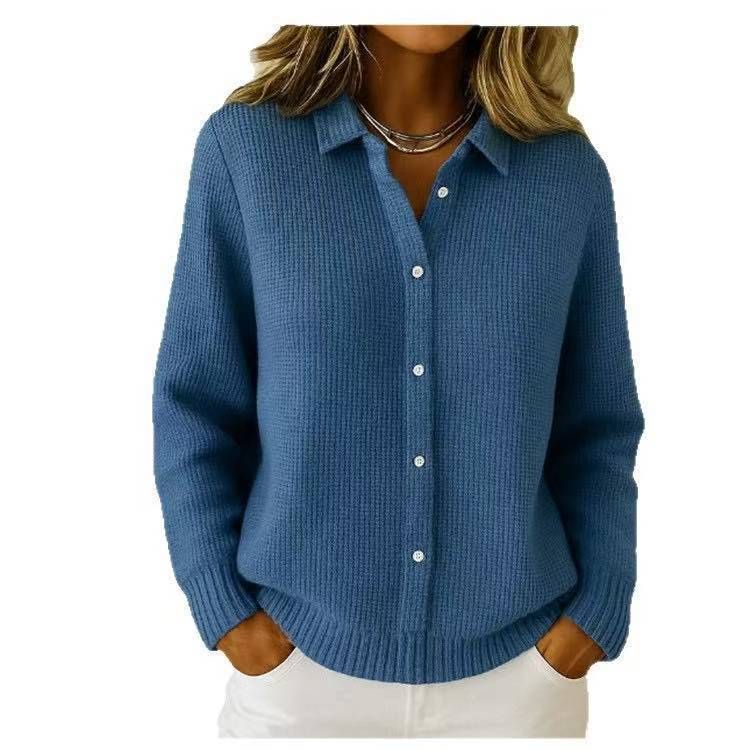 Women's Button Down Knitted Cardigan Coat Solid Color Casual Fashion Sweater 2025 European American Style Autumn Winter Clothing_ecoleips.com