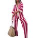 2025 Summer Women's Fashion V-neck Hollow Striped Shirt Loose Knitted Wide-leg Pants Set_ecoleips.com