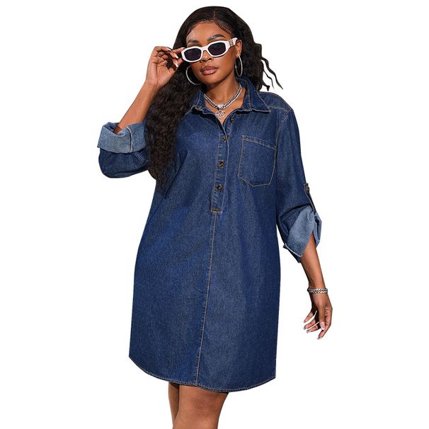 Women's Loose Fashion Denim Casual Dress Long Sleeved_ecoleips.com