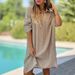 Women's Clothing Casual Spring And Summer Loose Beach Short Sleeved Solid Color Cotton And Linen Shirt Dress_ecoleips.com