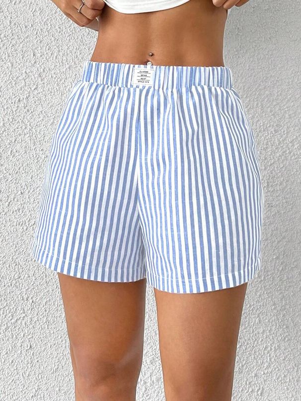 New Women's Spring And Summer Casual High Waist Striped Loose Lazy Style Shorts Fashionable Outer Wear Pants_ecoleips.com