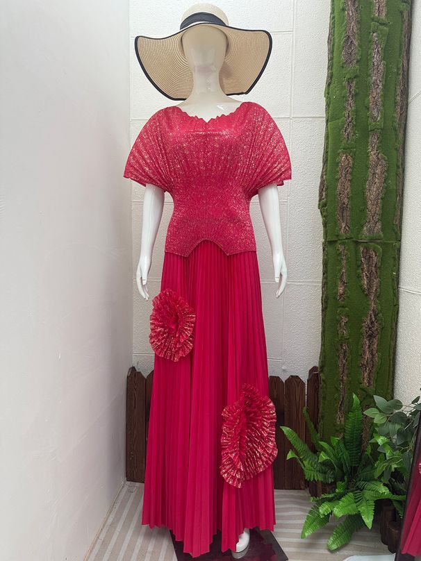 Women's Clothing New Pleated Heavy Duty Flowered Large Swing Skirt Suit_ecoleips.com