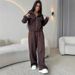 Women's Solid Color Sports Suit Long Sleeved Zipper Cardigan Hooded Sweatshirt And Trousers Two-Piece Set Cotton Blend Comfortable Fit_ecoleips.com
