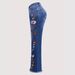 High-Waisted Retro Dark Blue Embroidered Flared Jeans Floor-Length Pants All Seasons Women's Cross-Border Style_ecoleips.com