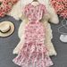 Summer French Retro Style Chiffon Floral Dress for Women Gentle Ruffled V Neck Fishtail Bodycon Fashion Gift_ecoleips.com