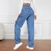 K New Retro Mid Waist Multi Pocket Workwear Jeans For Women's Casual Straight Leg Pants_ecoleips.com