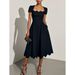 Women's Clothing Short Sleeve Dress Formal Dress Digital Printing Square Collar Dress_ecoleips.com