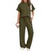 Women's Clothing Gray Round Neck Short Sleeved T Shirt With Lace Up Wide Leg Trousers Loose And Comfortable Running Sports Suit_ecoleips.com