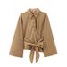 Women's Clothing 2025 Spring New Style Double Collar Poplin Slim Fit Bow Tie Short Shirt_ecoleips.com