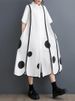 Black Vintage Patchwork Polka Dot Dresses For Women 2025 Summer New Short Sleeve Loose Casual Midi Dress Fashion Elegant Clothes_ecoleips.com