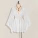New 2025 Style Women's Deep V Neck Waist Cinching Dress with Flared Sleeves Short Fashionable Mesh Sexy Solid Color Top_ecoleips.com