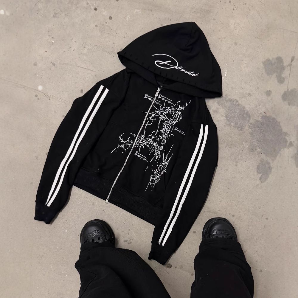 Gothic Street Punk Zipper Sweatshirt 2025 European American Y2k Dark Style Men Women Personality Clothing_ecoleips.com
