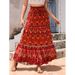 European And American Vintage Print Bohemian Resort-style High-waisted Beach Skirt, Large Hem, Mid-length Cotton Silk_ecoleips.com
