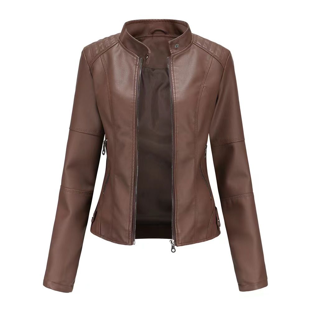 europeanstyle belted leather jacket – slim fit leather coat for women (black, sxxl)_ecoleips.com