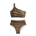 Solid Color One-Shoulder High-Waisted Bikini Set With Ruffle Detail, Trendy Two-Piece Swimsuit_ecoleips.com