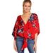 Women's Shirt Autumn And Winter V-Neck Short-Sleeved Knot Printed Top_ecoleips.com