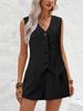 ZOEVA Commuter V-neck Button-decorated Vest Shorts Solid Color Two-piece Suit Women_ecoleips.com