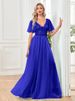 Evening Dress Formal Prom Mesh Prom Dress V-neck Sexy Short Sleeve Long Dress Women_ecoleips.com