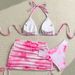 Women's Floral Print 3-Piece Halter Bikini Set With Sheer Cover-Up, Adjustable Ties & Removable Padding_ecoleips.com