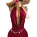 Sultry Red Halter Neck Jumpsuit For Women - Bodycon Stretchy Shorts Romper, Sexy Backless One Piece Outfit For Vacation, Party, Club_ecoleips.com