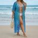 Boho Plus Size Beach Cover Up Long Kimono Open Front Sheer Mesh Tunic With Ethnic Print For Women Effortless Elegance_ecoleips.com
