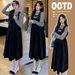 Real Shot Maternity Autumn Winter Black Textured Strap French Court Style Elegant Slimming Tank Dress_ecoleips.com
