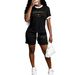 Women's Summer Casual Letter Print Short Sleeve T-Shirt & 5-Point Shorts Set - Stylish Outfit 8010 Print_ecoleips.com