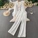 Women's French Style Two Piece Set Commuter Friendly Embroidered Collared Shirt And Slimming Wide Leg Pants Casual High Waisted Outfit_ecoleips.com