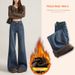 Melard Coffee Color Flared Jeans For Women American Retro Style Autumn Winter Fleece Lined High Waist Slimming Pants_ecoleips.com