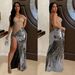 Women's Clothing Fashion Women's High Slit Hot Diamond Perspective Dress_ecoleips.com