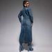 K Women's Lapel Button Long Sleeved Slit New Denim Long Dress_ecoleips.com