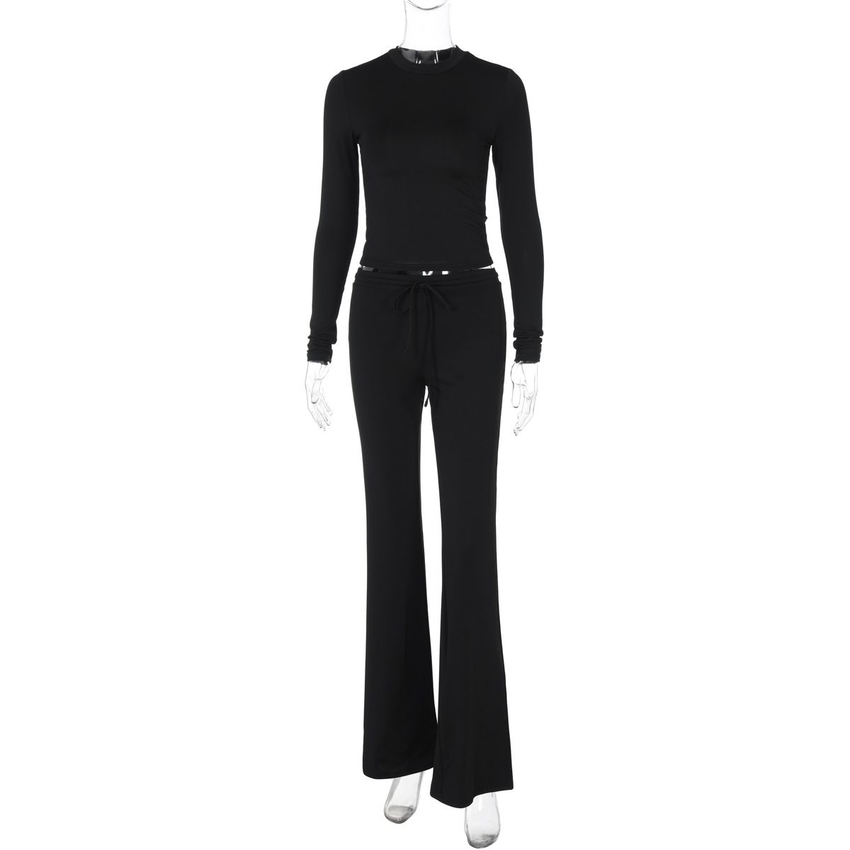 2025 Autumn Winter New Fashion Women's Clothing Fashionable Crop Top Long Sleeve Slim Fit Tie Bell Bottom Pants Sports_ecoleips.com