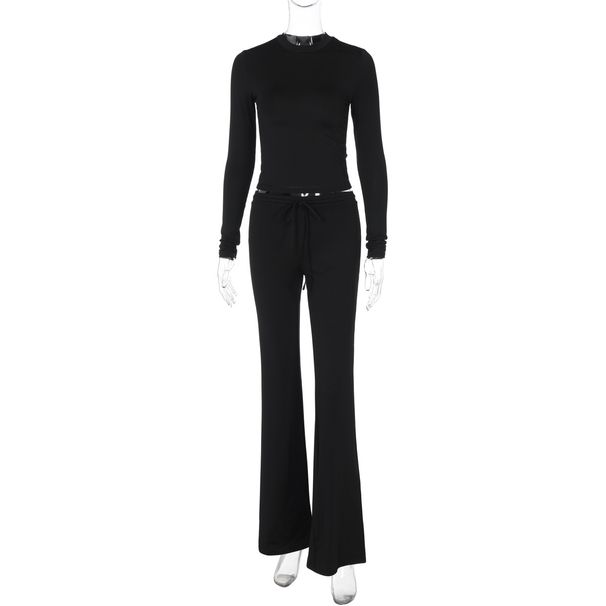 2025 Autumn Winter New Fashion Women's Clothing Fashionable Crop Top Long Sleeve Slim Fit Tie Bell Bottom Pants Sports_ecoleips.com