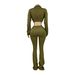 Women's Stylish Half-Zip Cropped Fleece Hoodie With Flared Pants Lounge Two-Piece Set_ecoleips.com