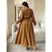 Large Size Women's Solid Color Polka Dot Dress V-neck Strap Waist Long Sleeve Fat Mm Gentle Wind Long Dress_ecoleips.com