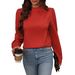 Aria Basics Aria Basics 2025 Cross-border European And American Style Women's Top, Half-high Collar, Pleated, Long-sleeved, Slim-fit Shirt_ecoleips.com
