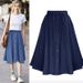 Denim A-Line Midi Skirt – Adjustable Button & Elastic Waist (M/Xl/Xxl, Light Blue & Dark Blue) Breathable Denim_ecoleips.com