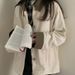 Beige Work Jacket Women, Spring/autumn 2026 New Vintage Hong Kong Style, High-end Feel, Oversized Top For Petite_ecoleips.com