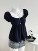 K New Polka Dot Bubble Sleeve Top Printed Round Neck Slimming Short Sleeved T-shirt For Women. No Necklaces Or Other Accessories_ecoleips.com