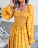European American Autumn And Winter Square-neck Long-sleeve Holiday Rayon Dress, Pleated Long Skirt, Independent_ecoleips.com
