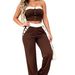 Women's Summer Fashion Two Piece Set Color Block Tube Top with Elastic Waist & Pocket Trousers Sleeveless Independent Website Exclusive_ecoleips.com