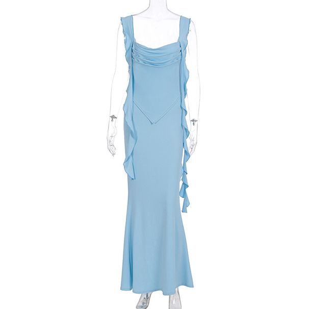 Women's Sexy Fashion Internet Celebrity Camisole Tube Top Ruffled Strappy Long Dress Summer Elegant Party Evening Dress_ecoleips.com
