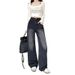 Korean Style Women's Distressed Retro Denim Jeans Loose Fit Straight Leg Floor Length Trousers for Spring Autumn Cleanfit_ecoleips.com