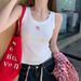 2025 Summer New Embroidered Round Neck Camisole For Women, Versatile Slim Fit Base Shirt, Sleeveless Top_ecoleips.com