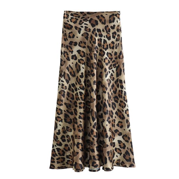 Aria Basics Aria Basics Cross-border Clothing Wholesale: Women's High-waisted Silk Satin Leopard Print Skirt, Wrinkle-resistant, European And_ecoleips.com