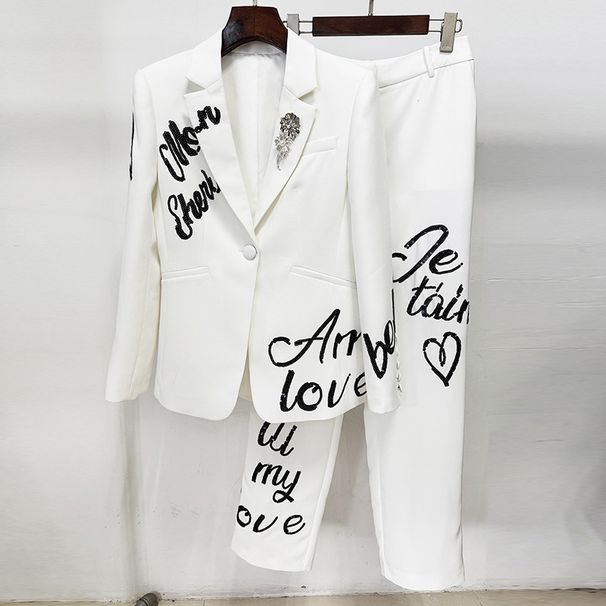2026 Early Spring New Style Celebrity Fashion English Letter Embroidered Sequin Suit Jacket And Trousers Set (Two Pieces)_ecoleips.com