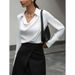 Women's Clothing Women's Work Wear Autumn New White Mature Tops Long Sleeves Women's Irregular Collar Drape Shirt_ecoleips.com