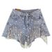 K New Women's Shorts With Holes, Tassels, Chains, Pearls, Sexy Women's Denim Shorts_ecoleips.com