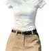 Pretty Slim Fit Short White T-Shirt Fishbone Line Design Short Sleeved Trendy Top for Women Sexy New Summer Style_ecoleips.com