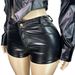 Women's Clothing Women's Leather Two Piece Set Stand Up Collar Motorcycle Style Long Sleeved Top And Shorts European American_ecoleips.com